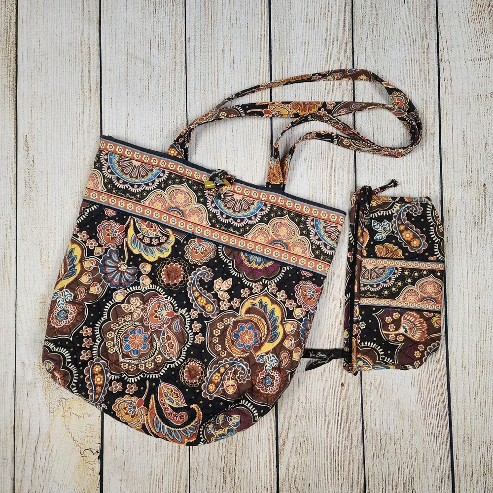 Vera Bradley Kensington Print Tote Bag Purse & Small Bag Retired Brown Paisley